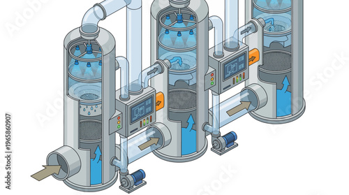 Industrial equipment and machinery illustration.