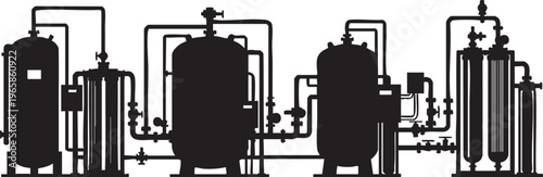 Industrial equipment silhouette with pipes and tanks