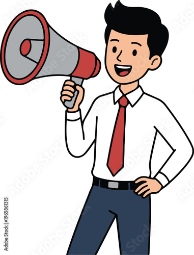 Enthusiastic Businessman Announcing with Megaphone, Energetic Promotional Cartoon vector illustration
