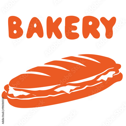 Breakfast baguette sandwich with filling crispy bread bakery lunch illustration