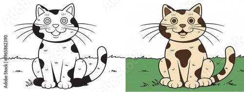 Cute cartoon cate coloring image for drawing.
