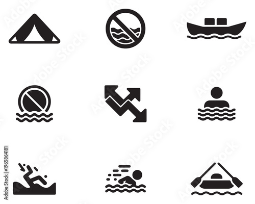Flood Evacuation Sub Icons Set – Emergency Water Disaster Symbols