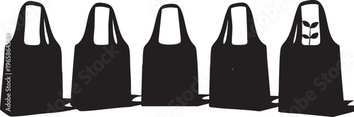 Six black silhouette tote bags with different on white background silhouettes reusable bags