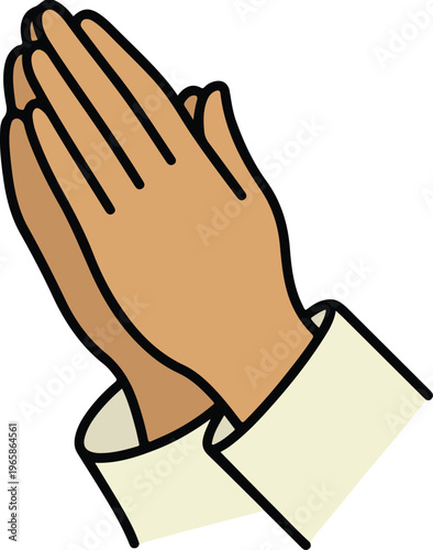Praying Hands in Prayer Position with White Cuffs, Simple Flat Design vector illustration
