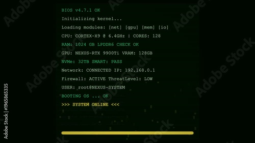 Retro Computer Screen with Green Text and Code, Old Technology Interface, Digital Data Processing.