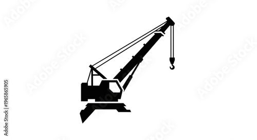 Silhouette of a Mobile Crane with Extended Boom and Hook.
