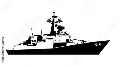 Silhouette of a Modern Warship - Naval Power and Maritime Defense.