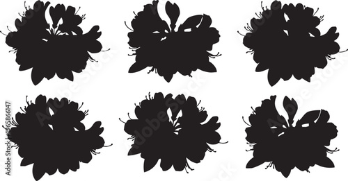 Six stylized azalea flower silhouettes on white background black