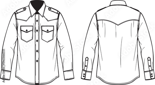 Technical of a denim shirt with epaulets technical epaulets shirt fashion clothing garment