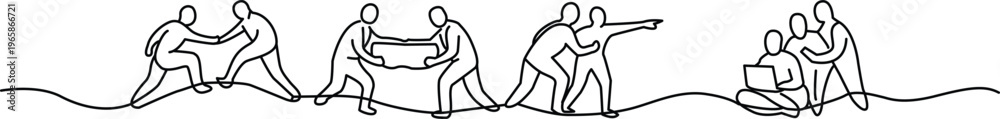 Fototapeta premium Continuous Line Teamwork Collaboration Vector Illustration