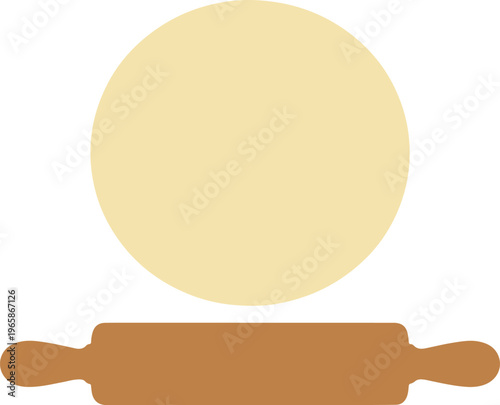 Simple Brown Rolling Pin Positioned Below Round Beige Dough Circle, Minimalist Baking vector illustration

