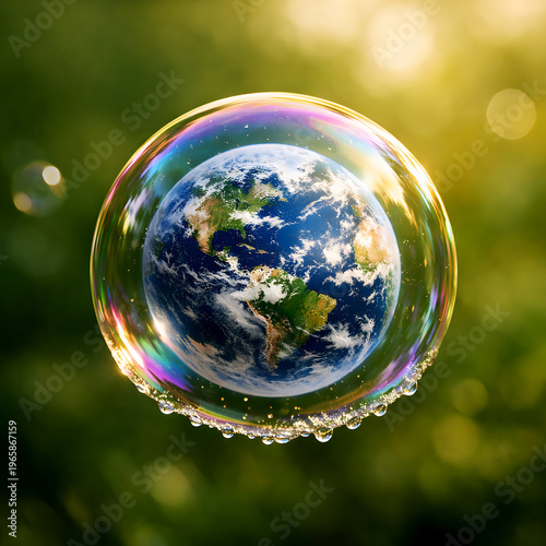 Environmental Awareness Concept – Earth in a Delicate Bubble