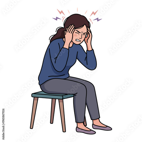 Young woman suffering from headache and stress sitting on chair