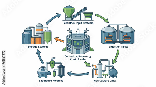 A diagram of a biogas plant process.