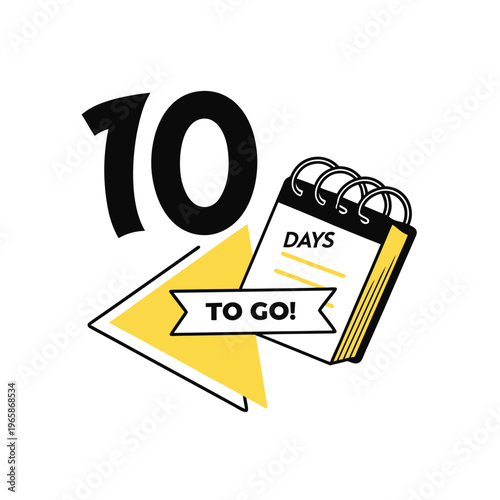 Yellow countdown clock with 10 days to go on a blackboard background