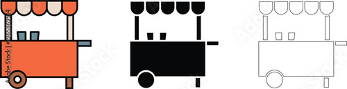 Street food truck Icons in color and solid style mobile food cart vector set Illustration