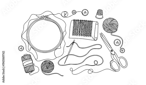 Sewing and embroidery tools illustration