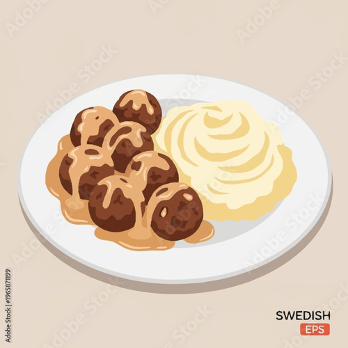 A plate of traditional Swedish meatballs with creamy gravy and a side of fluffy mashed potatoes, ready to be served.