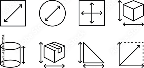 Geometric shapes and measurement Icons set with square circle triangle cube area volume vector Illustration