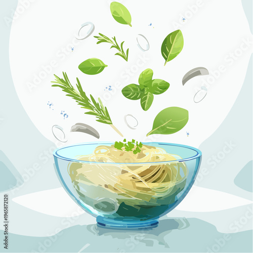 Glasnudeln schwebend