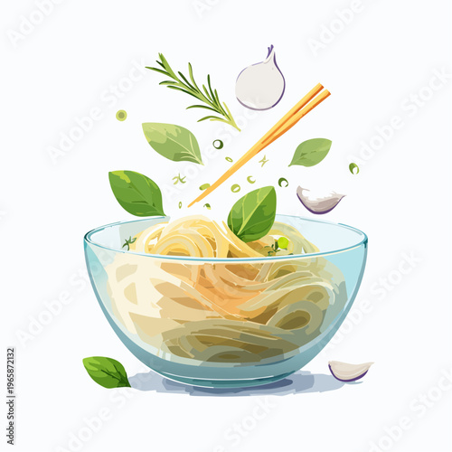 Glasnudeln schwebend