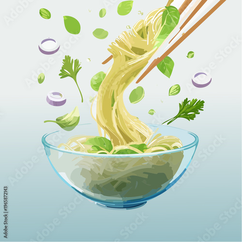 Glasnudeln schwebend