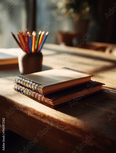 Study Materials on a Desk Near a Window During the Afternoon Light Hours
