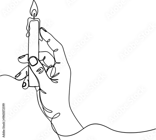 vector illustration hand with candle line art style