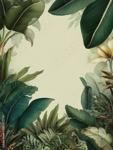 Leafy Plants Surround a Light Background in a Decorative Arrangement for Design Purposes