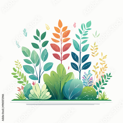 Artistic collection of healthy plants and leaves, symbolizing natural vitality and environmental harmony