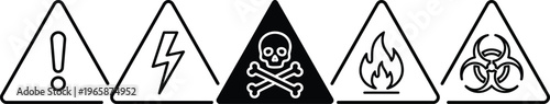 A set of warning signs indicating danger and hazardous materials