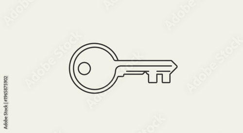 Simple line art icon of a classic metal key, representing security, access, unlock, solution, and success