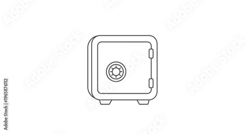 Secure metal safe line icon with a combination dial, symbolizing data protection, financial security, and valuable asset storage