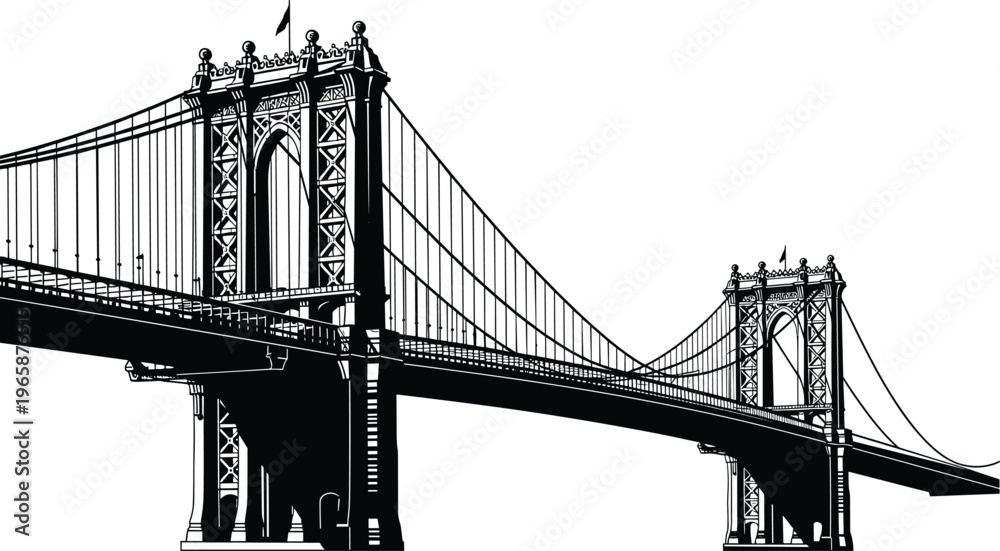 Εκτύπωση καμβά A striking black and white illustration depicts the iconic manhattan bridge show