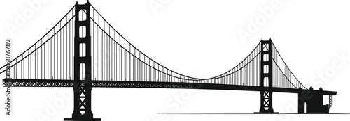 A striking black and white silhouette depicts the iconic golden gate bridge spanning a body of water showcasing its architectural grandeur high quality