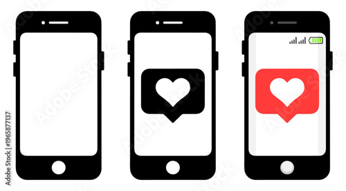 Smartphone screen displaying a heart like icon for social media, digital communication and mobile app engagement vector art