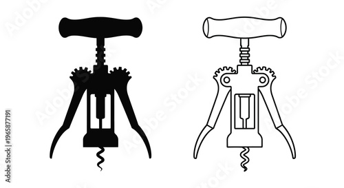 Two corkscrews illustrated one black silhouette and one white outline