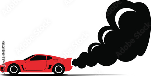 Red sports car driving fast with smoke coming out  speed and motion concept