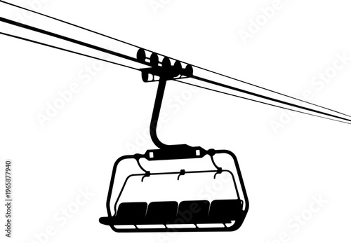 Cable car chairlift moving along wires in a ski resort, winter transportation for mountain sports and alpine tourism silhouette vector 