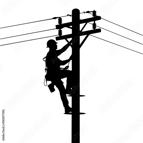 Professional electrician technician silhouette for energy maintenance and public infrastructure services, electrician, pole, power, line, worker, repair, maintenance, energy, electricity, labor