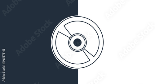 Modern minimalist line art compact disc (CD/DVD) icon on a split black and white background, representing data, music, and technology.