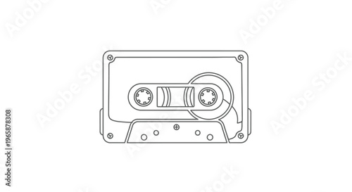 Retro Audio Cassette Tape Outline Illustration - Vintage Music Recording and Playback Device Icon