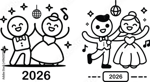 Prom Class of 2026 Dancing Couple Line Art Icon