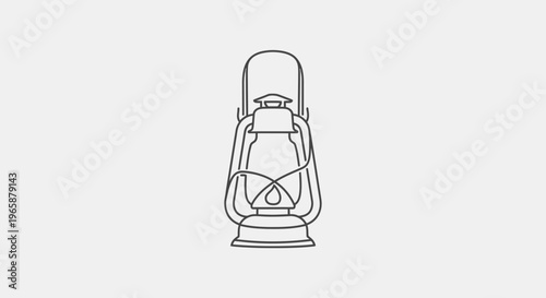 Vintage Kerosene Lantern Outline Icon Vector. Retro Oil Lamp Line Art Drawing. Antique Camping Light Illustration for Illumination.
