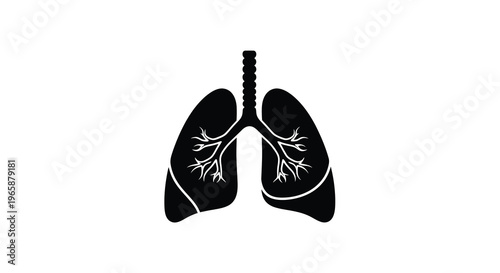 Stylized black silhouette of human lungs with branching airways