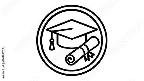 Minimalist graduation cap and rolled diploma vector icon illustration. Academic achievement mortarboard and scroll symbol for education, learning, university degree, and student success concepts.
