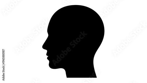 Minimalist black silhouette of a human head in profile, vector icon illustration for education, learning, psychology, mental health, brain power, thinking, and artificial intelligence concepts.