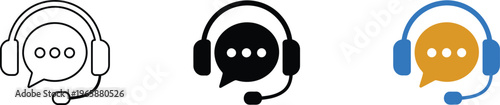 Headphones icon with chat bubble and three dots in blue and orange, indicating online support