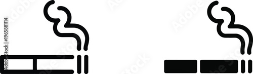 Cigarette line and glyph icons showing smoking addiction and nicotine consumption for health design