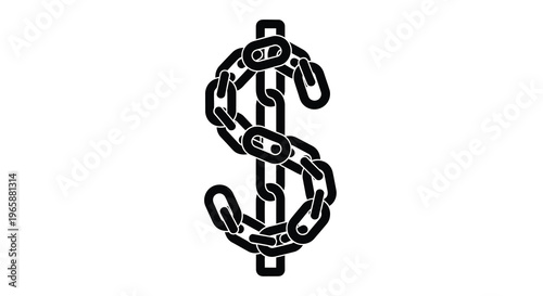 A black and white illustration of a dollar sign formed from chain links